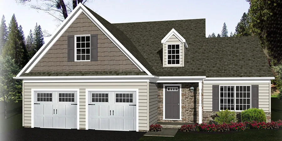 Exterior rendering of The Dogwood, a 2-story custom home plan by ISM Construction featuring 2,016 sq. ft., 4 bedrooms, and 2 bathrooms.