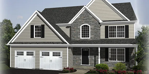 Exterior rendering of The Elderberry, a 2-story custom home plan by ISM Construction featuring 2,491 sq. ft., 4 bedrooms, and 2.5 bathrooms.