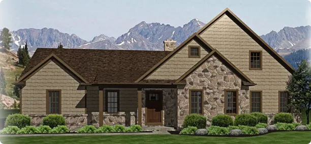 Exterior rendering of The Hawthorne, a 2-story custom home plan by ISM Construction featuring 1,902 sq. ft., 3 bedrooms, and 2.5 bathrooms.