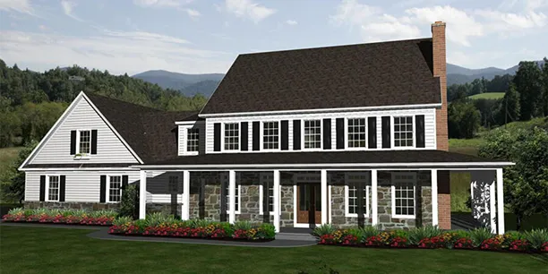 Exterior rendering of The Westbrook, a 2-story custom home plan by ISM Construction featuring 3,832 sq. ft., 4 bedrooms, and 3.5 bathrooms.