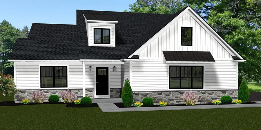 Exterior rendering of Wentz Way, a 2-story custom home plan by ISM Construction featuring 2,140 sq. ft., 4 bedrooms, and 2.5 bathrooms.