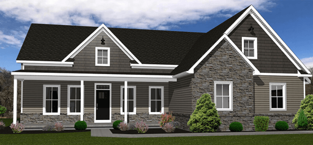 Exterior rendering of Mountain View, a 2-story custom home plan by ISM Construction featuring 2,311 sq. ft., 3 bedrooms, and 2.5 bathrooms.