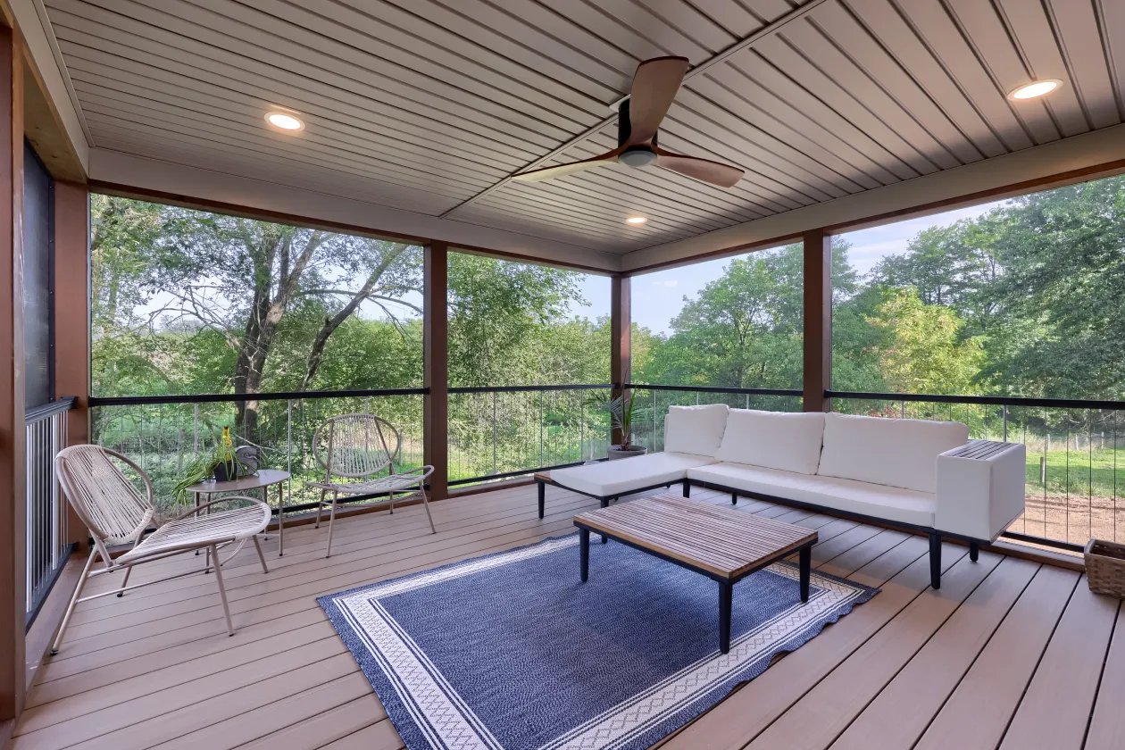 A custom outdoor living space with an expansive patio and deck built by ISM Construction, designed for year-round enjoyment in Pennsylvania.