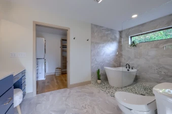 Heated bathroom flooring installed by ISM Construction providing a touch of daily luxury and warmth for Lebanon County homeowners every morning.