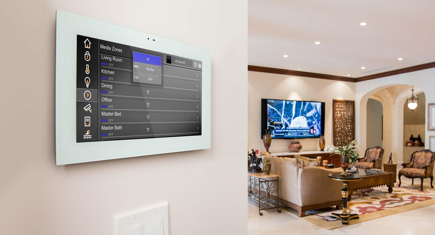 A smart home feature integrated by ISM Construction showcasing modern technology for lighting, security, and climate control in a custom-built residence.